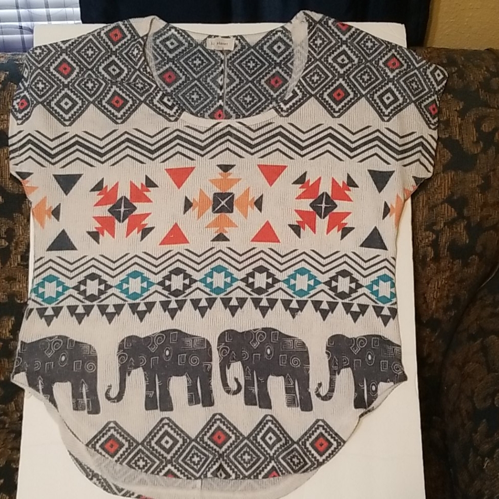 Blu Planet Elephant Tribal Print Top